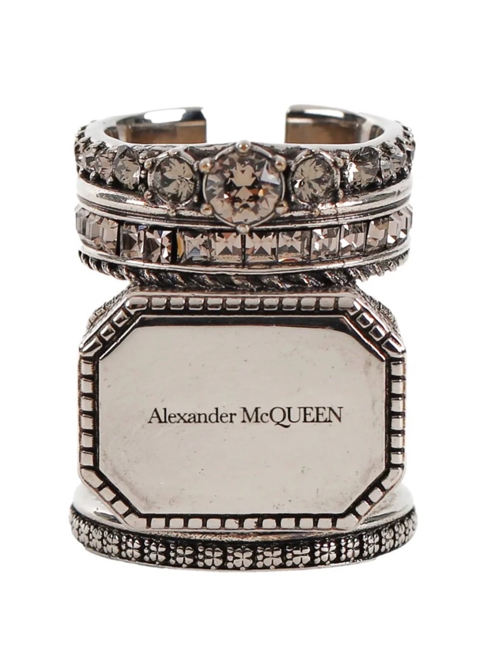 Alexander McQueen Silver-Tone Multi-Band Crystal Ring